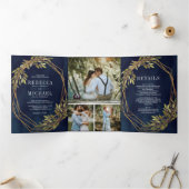 Invitation Trois Volets Rustique Botanique Olive Branche Marine Mariage bl (Intérieur)