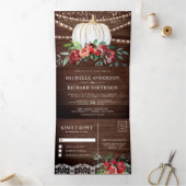 Invitation Trois Volets Rustique Bourgogne Floral Blanc Citrouille Mariage (Intérieur)