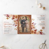 Invitation Trois Volets Rustique Bourgogne Terracotta Floral QR Code Maria (Intérieur)