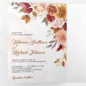 Invitation Trois Volets Rustique Bourgogne Terracotta Floral QR Code Maria (Intérieur en premier)
