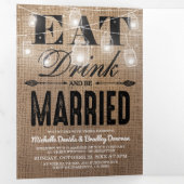 Invitation Trois Volets Rustique Burlap Mason Jar tout en un Mariage (Intérieur en premier)