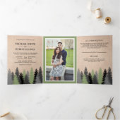 Invitation Trois Volets Rustique Burlap Pine Trees Photo Mariage de forêt (Intérieur)