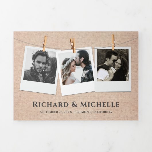 Invitation Trois Volets Rustique Burlap String Lumières Desert Cactus Mari (Page de couverture)