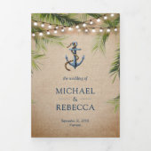 Invitation Trois Volets Rustique Burlap Tropical Palm Ancre QR Code Mariag (Page de couverture)