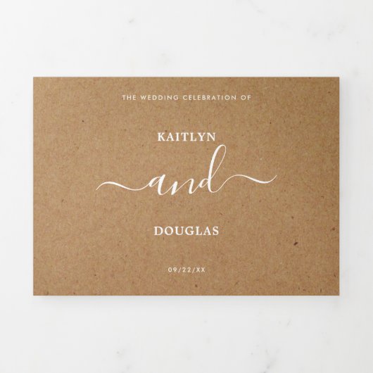 Invitation Trois Volets Rustique Country Kraft Simple Script Mariage Suite (Page de couverture)