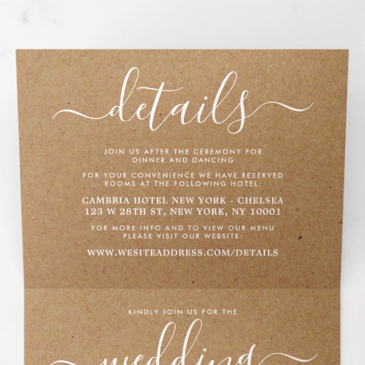 Invitation Trois Volets Rustique Country Kraft Simple Script Mariage Suite (Intérieur en premier)