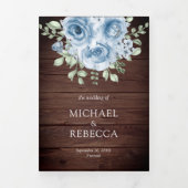Invitation Trois Volets Rustique Dusty Blue Roses Photo Barn Mariage en bo (Page de couverture)