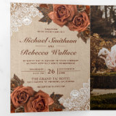 Invitation Trois Volets Rustique Earthy Burlap Dusty Terracotta Rose Maria (Intérieur en premier)