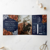 Invitation Trois Volets Rustique Earthy Dusty Rose Mariage de marine (Intérieur)