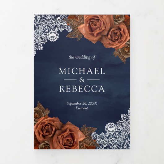 Invitation Trois Volets Rustique Earthy Dusty Rose Mariage de marine (Page de couverture)