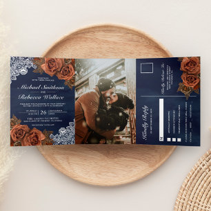 Invitation Trois Volets Rustique Earthy Dusty Rose Mariage de marine