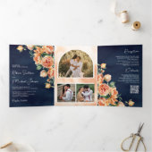 Invitation Trois Volets Rustique Earthy Peach Floral QR Code Mariage de ma (Intérieur)