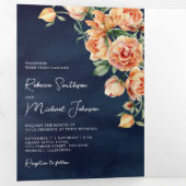 Invitation Trois Volets Rustique Earthy Peach Floral QR Code Mariage de ma (Intérieur en premier)