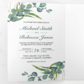 Invitation Trois Volets Rustique Eucalyptus Feuilles Photo Collage Mariage (Intérieur en premier)