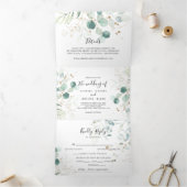 Invitation Trois Volets Rustique Eucalyptus Gold Floral (Intérieur)