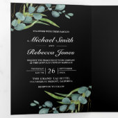 Invitation Trois Volets Rustique Eucalyptus Photo Collage Mariage noir (Intérieur en premier)