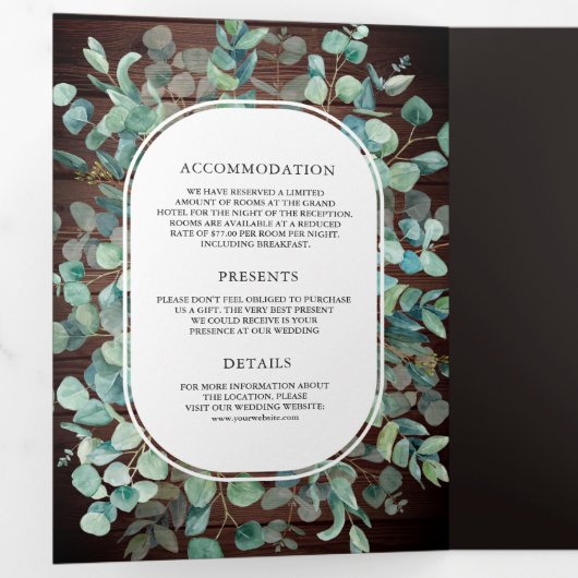 Invitation Trois Volets Rustique Eucalyptus Photo Grange Wood QR Code Mari (Intérieur en premier)