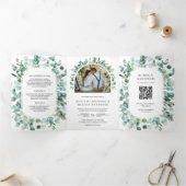 Invitation Trois Volets Rustique Eucalyptus photo tout en un QR Code Maria (Intérieur)