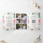 Invitation Trois Volets Rustique ivoire Blush rose Floral QR Code Mariage (Intérieur)