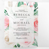 Invitation Trois Volets Rustique ivoire Blush rose Floral QR Code Mariage (Intérieur en premier)