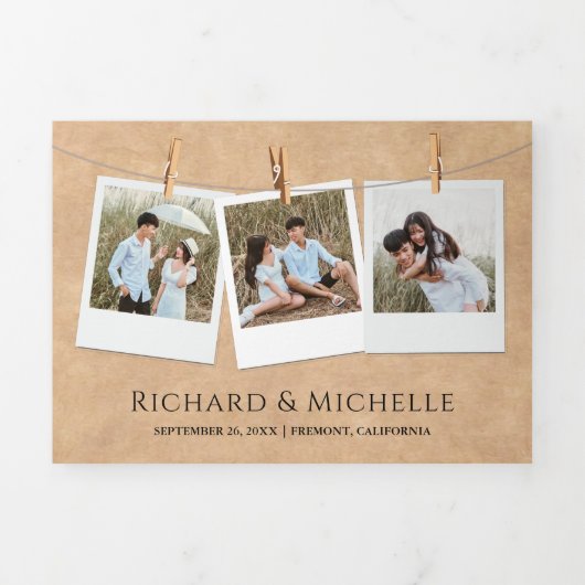 Invitation Trois Volets Rustique Kraft Mountain Forest String Mariage (Page de couverture)