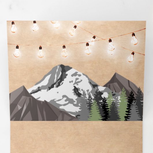 Invitation Trois Volets Rustique Kraft Mountain Forest String Mariage (Intérieur en premier)