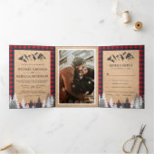 Invitation Trois Volets Rustique Kraft Red Buffalo Plaid Mountain Mariage (Intérieur)
