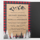 Invitation Trois Volets Rustique Kraft Red Buffalo Plaid Mountain Mariage (Intérieur en premier)