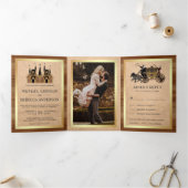 Invitation Trois Volets Rustique Kraft Wood Fairytale Castle Mariage Photo (Intérieur)