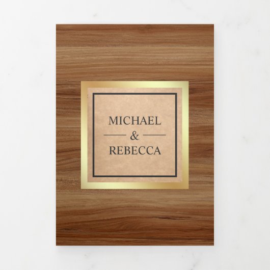 Invitation Trois Volets Rustique Kraft Wood Fairytale Castle Mariage Photo (Page de couverture)