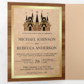 Invitation Trois Volets Rustique Kraft Wood Fairytale Castle Mariage Photo (Intérieur en premier)