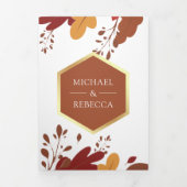 Invitation Trois Volets Rustique Orange Terracotta Feuilles Mariage de feu (Page de couverture)