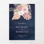 Invitation Trois Volets Rustique Palm Dusty rose Roses Marine QR Code Mari (Page de couverture)