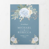 Invitation Trois Volets Rustique Pastel Floral Bouquet Dusty Mariage bleu (Page de couverture)