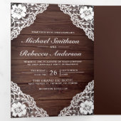 Invitation Trois Volets Rustique Pays dentelle Mariage (Intérieur en premier)