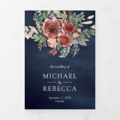 Invitation Trois Volets Rustique Pays Marsala Floral Marine Mariage bleu (Page de couverture)