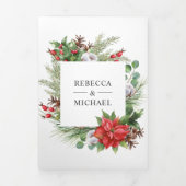 Invitation Trois Volets Rustique Poinsettia QR Code Mariage de Noël (Page de couverture)