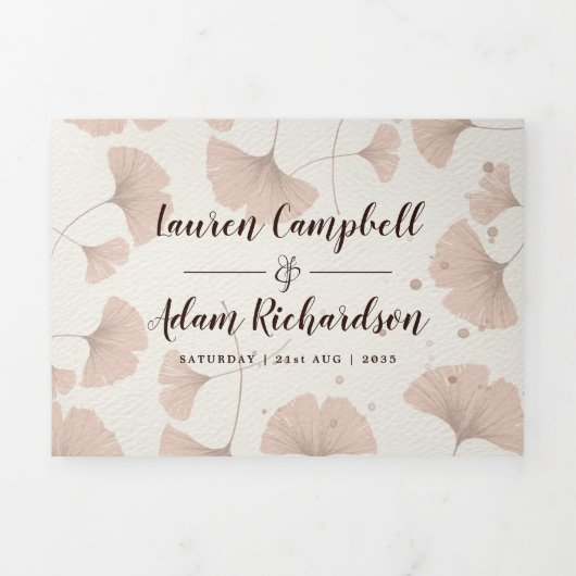 Invitation Trois Volets Rustique Terracotta Ginkgo Foliage Mariage (Page de couverture)