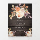 Invitation Trois Volets Rustique Terre Dusty Pêcher Floral Grange Mariage (Page de couverture)