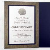Invitation Trois Volets Sable Dollars & Burlap Navy Beach Wedding Suite (Intérieur en premier)