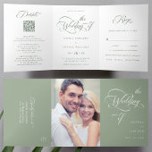 Invitation Trois Volets Sage Green élégant Mariage de script de charme