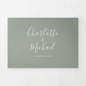Invitation Trois Volets Sage Green Elegant Modern Script Mariage photo (Page de couverture)