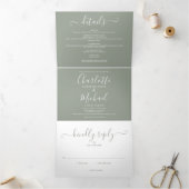 Invitation Trois Volets Sage Green Elegant Modern Script Mariage photo (Intérieur)