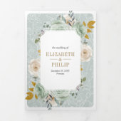 Invitation Trois Volets Sage Green Floral d'ivoire tout en un Mariage de c (Page de couverture)