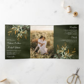 Invitation Trois Volets Sage Green Gold Olive Feuille Branch Mariage photo (Intérieur)