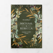 Invitation Trois Volets Sage Green Gold Olive Feuille Branch Mariage photo (Page de couverture)