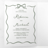 Invitation Trois Volets Sage Green Hand Drawn Bow QR Code Photo Wedding (Intérieur en premier)