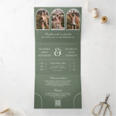 Invitation Trois Volets Sage Green Minimal Arch Photo QR code Wedding (Intérieur)