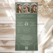 Invitation Trois Volets Sage Green Minimal Arch Photo QR code Wedding