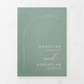 Invitation Trois Volets Sage Green Modern Boho Arch Photo QR Code Mariage (Page de couverture)